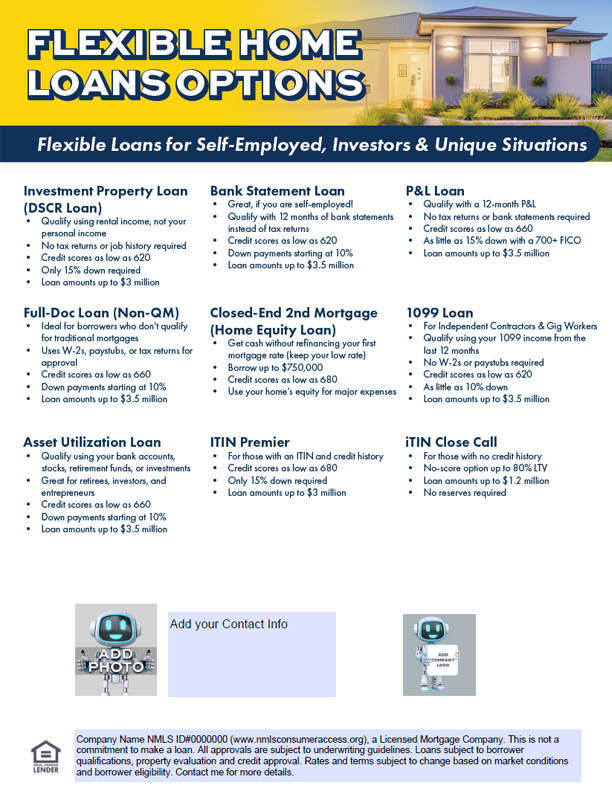 WHITE LABEL FLYER featuring all non-qm products from BluePoint Mortgage